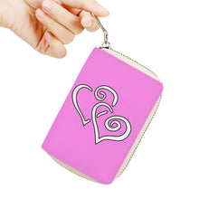 Load image into Gallery viewer, Ti Amo I love you - Exclusive Brand - Light Fushia Pink - Double White Heart - PU Leather - Zipper Card Holder
