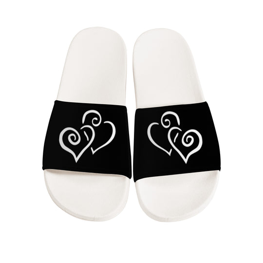Ti Amo I love you - Exclusive Brand - Black - Double White Heart - Womens - Slide Sandals - White Soles
