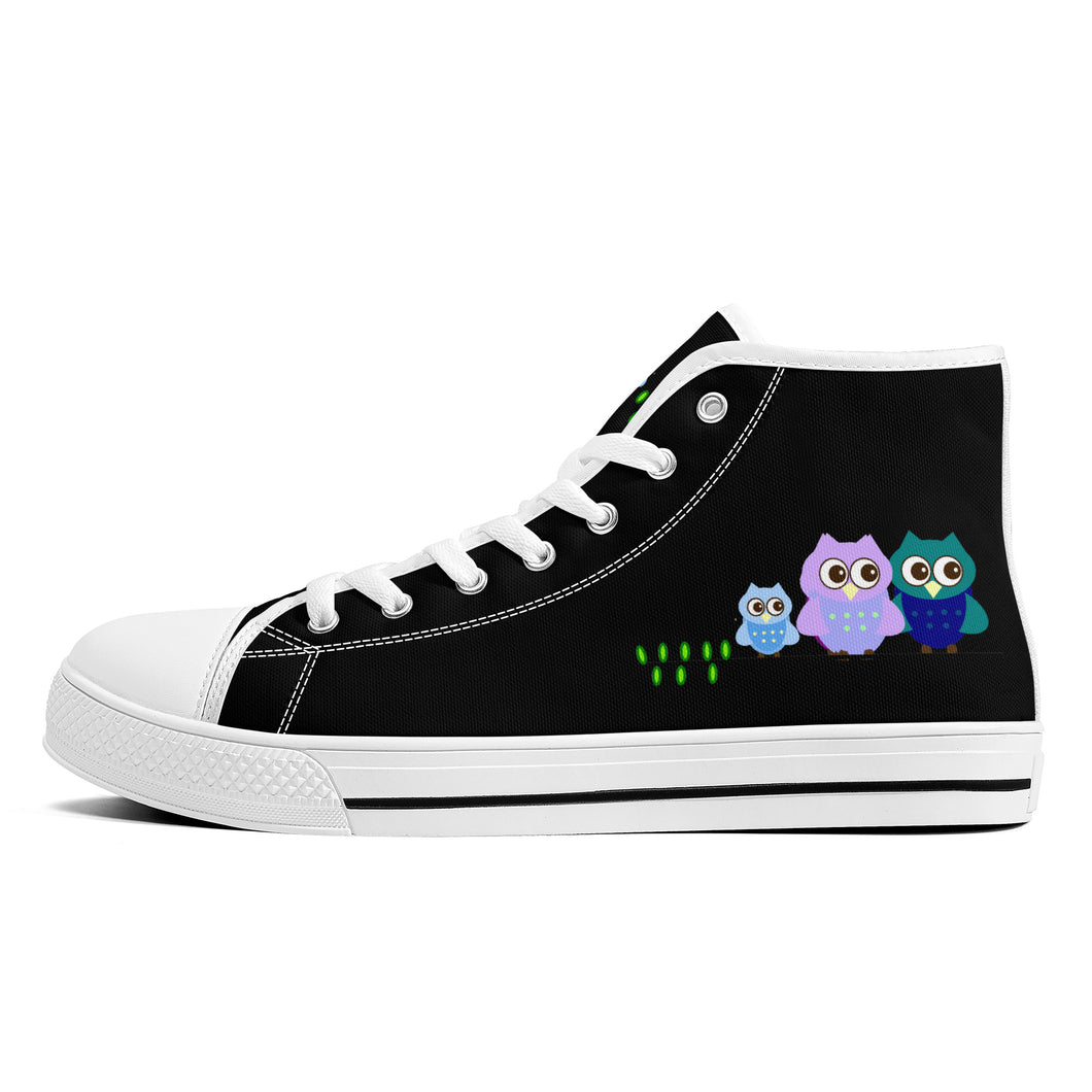 Ti Amo I love you  - Exclusive Brand - Black - 3 Owls - High-Top Canvas Shoes - White