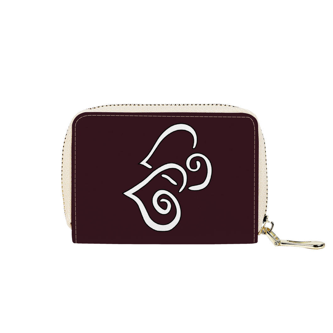 Ti Amo I love you - Exclusive Brand - Tamarind - Double White Heart - PU Leather - Zipper Card Holder