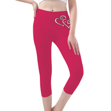 Load image into Gallery viewer, Ti Amo I love you - Exclusive Brand - Cerise Red 2 - Double White Heart - Womens / Teen Girls / Womens Plus Size - Capri Yoga Leggings - Sizes XS-3XL
