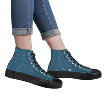 Load image into Gallery viewer, Ti Amo I love you - Exclusive Brand - Denim Blue Bayoux - Angry Fish - High Top Canvas Shoes - Black  Soles
