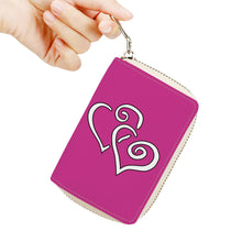 Load image into Gallery viewer, Ti Amo I love you - Exclusive Brand - Magenta Pink - Double White Heart - PU Leather - Zipper Card Holder
