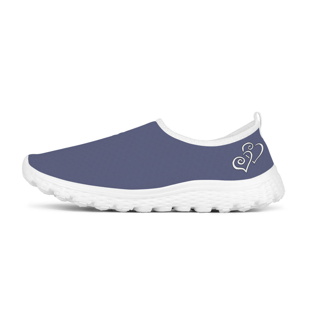 Ti Amo I love you - Exclusive Brand -  Jet Grey - Double White Heart - Women's Mesh Running Shoes - White Soles