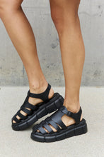 Load image into Gallery viewer, Qupid Platform Cage Stap Sandal in Black Ti Amo I love you
