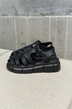 Load image into Gallery viewer, Qupid Platform Cage Stap Sandal in Black Ti Amo I love you
