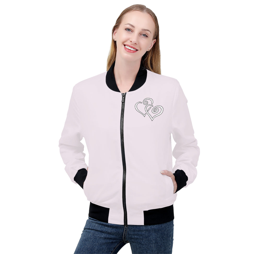 Ti Amo I love you - Exclusive Brand - Prim -  Double White Heart - Women's Bomber Jacket