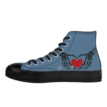 Load image into Gallery viewer, Ti Amo I love you - Exclusive Brand - Slate Blue - Skeleton Hands wit Heart - High Top Canvas Shoes - Black  Soles
