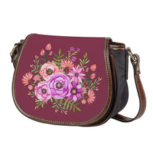 Load image into Gallery viewer, Ti Amo I love you - Exclusive Brand - Velvet Maroon - Floral Pattern -  Saddle Bag
