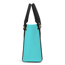 Load image into Gallery viewer, Ti Amo I love you - Exclusive Brand - Medium Turquoise Blue- Luxury Womens PU Tote Bag - Black Straps
