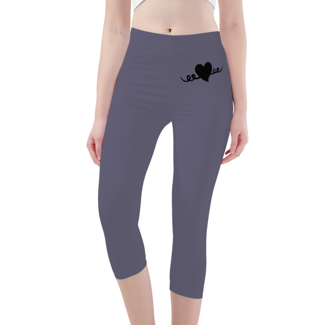 Ti Amo I love you -Exclusive Brand - Dolphin - Black Heart - Womens / Teen Girls / Womens Plus Size - Capri Yoga Leggings - Sizes XS-3XL