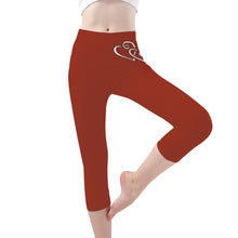 Load image into Gallery viewer, Ti Amo I love you -Exclusive Brand - Brick Red 2 - Double White Heart - Womens / Teen Girls / Womens Plus Size - Capri Yoga Leggings - Sizes XS-3XL
