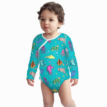 Load image into Gallery viewer, Ti Amo I love you - Exclusive Brand - Vivid Cyan (Robin&#39;s Egg Blue)- Sea Creatures -  Baby Long-Sleeve Bodysuit
