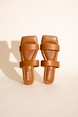 Ramsy - Black or Tan - Double Strap - Open Toe - Square Slides Ti Amo I love you