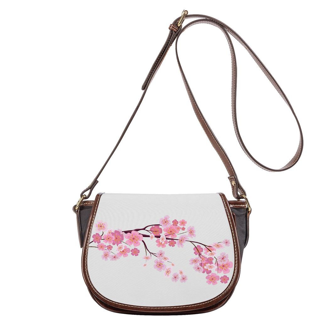 Ti Amo I love you - Exclusive Brand - Concrete - Pink Floral Branch - Saddle Bag