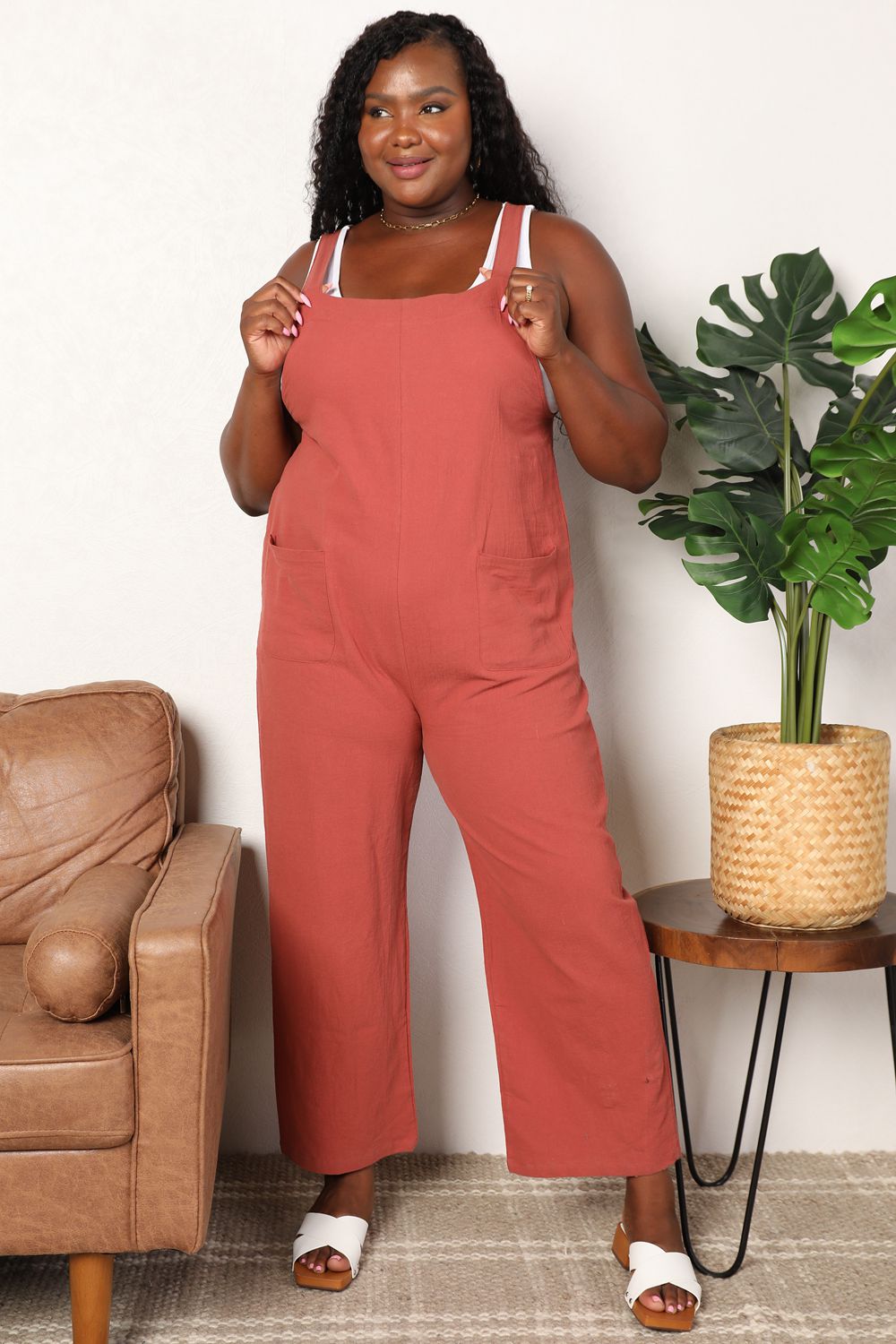 Red Orange - Double Take Wide Leg Overalls with Front Pockets - Sizes S-XL Ti Amo I love you