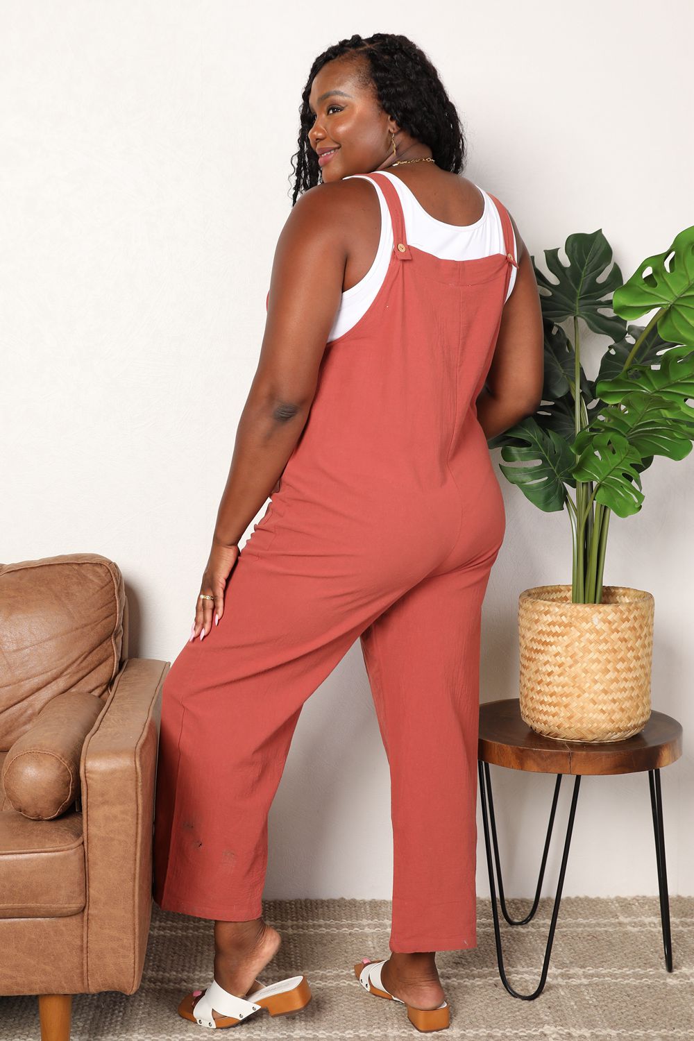 Red Orange - Double Take Wide Leg Overalls with Front Pockets - Sizes S-XL Ti Amo I love you
