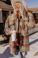 Load image into Gallery viewer, Red Oversized Flap Pockets Plaid Shacket with Slits Ti Amo I love you
