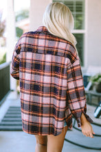 Load image into Gallery viewer, Red Oversized Flap Pockets Plaid Shacket with Slits Ti Amo I love you
