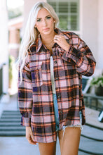 Load image into Gallery viewer, Red Oversized Flap Pockets Plaid Shacket with Slits Ti Amo I love you
