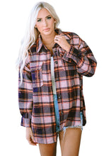 Load image into Gallery viewer, Red Oversized Flap Pockets Plaid Shacket with Slits Ti Amo I love you
