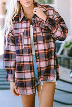 Load image into Gallery viewer, Red Oversized Flap Pockets Plaid Shacket with Slits Ti Amo I love you
