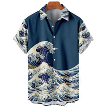 Load image into Gallery viewer, Retro Ocean Wave 3d Printing Men&#39;s Hawaiian Shirts Casual Fashion Summer Men&#39;s Shirts Plus Size Short Sleeves Lapel Loose Tops Ti Amo I love you
