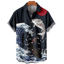 Load image into Gallery viewer, Retro Ocean Wave 3d Printing Men&#39;s Hawaiian Shirts Casual Fashion Summer Men&#39;s Shirts Plus Size Short Sleeves Lapel Loose Tops Ti Amo I love you
