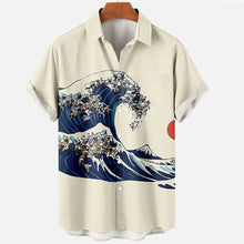 Load image into Gallery viewer, Retro Ocean Wave 3d Printing Men&#39;s Hawaiian Shirts Casual Fashion Summer Men&#39;s Shirts Plus Size Short Sleeves Lapel Loose Tops Ti Amo I love you
