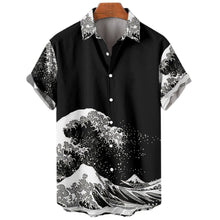 Load image into Gallery viewer, Retro Ocean Wave 3d Printing Men&#39;s Hawaiian Shirts Casual Fashion Summer Men&#39;s Shirts Plus Size Short Sleeves Lapel Loose Tops Ti Amo I love you
