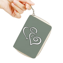 Load image into Gallery viewer, Ti Amo I love you - Exclusive Brand - Metallic Green  - Double White Heart - PU Leather - Zipper Card Holder
