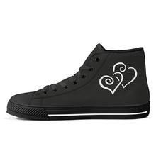 Load image into Gallery viewer, Ti Amo I love you - Exclusive Brand - Tuatara - Double White Heart High-Top Canvas Shoes - Black Soles
