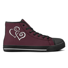 Load image into Gallery viewer, Ti Amo I love you - Exclusive Brand - Livid Brown 2 - Double White Heart High-Top Canvas Shoes - Black Soles
