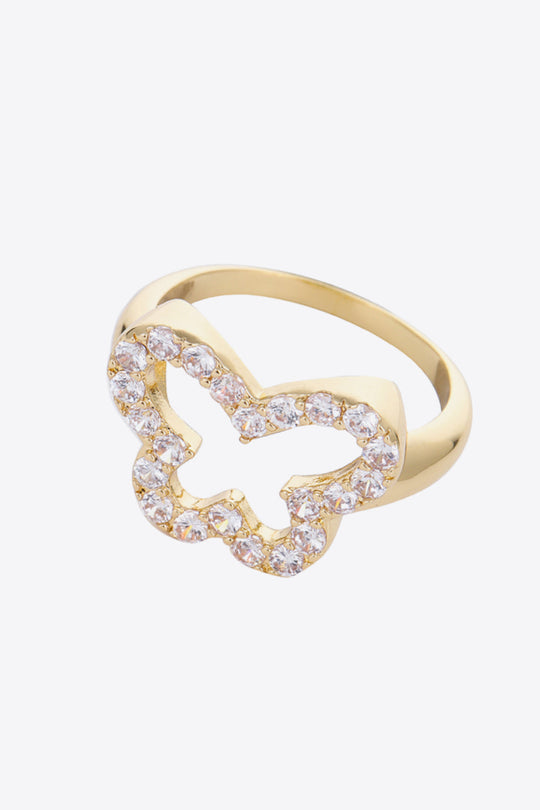 Rhinestone Butterfly-Shaped Ring - Adjustable Ti Amo I love you
