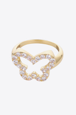 Rhinestone Butterfly-Shaped Ring - Adjustable Ti Amo I love you