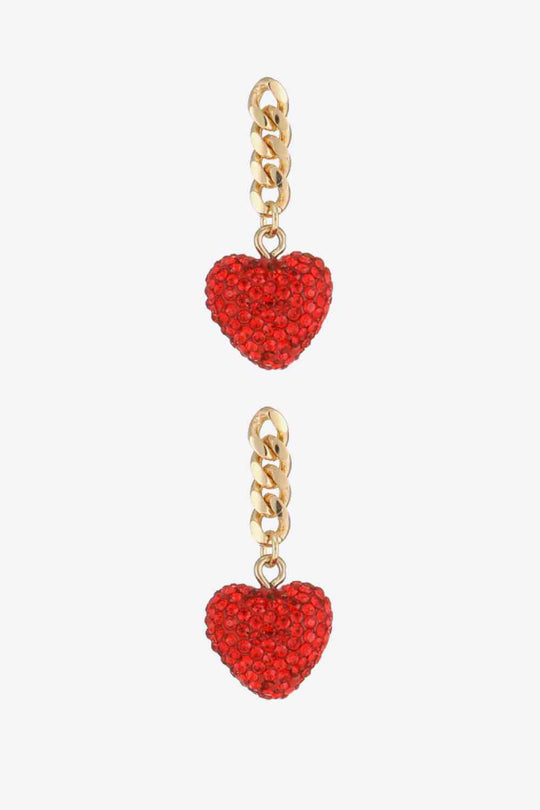 Rhinestone Heart Chain Drop Earrings Ti Amo I love you