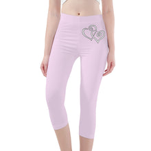 Load image into Gallery viewer, Ti Amo I love you - Exclusive Brand - Carousel Pink - Double White Heart - Womens / Teen Girls / Womens Plus Size - Capri Yoga Leggings - Sizes XS-3XL
