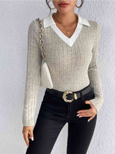 Load image into Gallery viewer, Ribbed Johnny Collar Long Sleeve Blouse Ti Amo I love you
