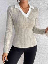 Load image into Gallery viewer, Ribbed Johnny Collar Long Sleeve Blouse Ti Amo I love you
