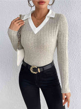 Load image into Gallery viewer, Ribbed Johnny Collar Long Sleeve Blouse Ti Amo I love you
