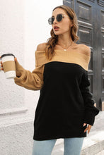 Load image into Gallery viewer, Ribbed Off-Shoulder Lantern Sleeve Pullover Sweater - Sizes S-L Ti Amo I love you
