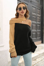 Load image into Gallery viewer, Ribbed Off-Shoulder Lantern Sleeve Pullover Sweater - Sizes S-L Ti Amo I love you
