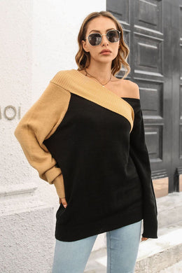 Ribbed Off-Shoulder Lantern Sleeve Pullover Sweater - Sizes S-L Ti Amo I love you