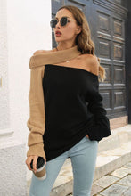 Load image into Gallery viewer, Ribbed Off-Shoulder Lantern Sleeve Pullover Sweater - Sizes S-L Ti Amo I love you
