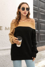 Load image into Gallery viewer, Ribbed Off-Shoulder Lantern Sleeve Pullover Sweater - Sizes S-L Ti Amo I love you
