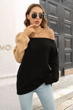 Load image into Gallery viewer, Ribbed Off-Shoulder Lantern Sleeve Pullover Sweater - Sizes S-L Ti Amo I love you
