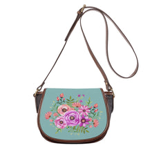 Load image into Gallery viewer, Ti Amo I love you - Exclusive Brand - Shadow Green 2 - Pink Floral Pattern -  Saddle Bag
