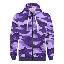 Load image into Gallery viewer, Ti Amo I love you - Exclusive Brand  - Minsk, Grape 2, Mauve 2, Fushia Blue &amp; Jacarta Camouflage - Women&#39;s Zip Hoodie
