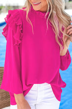 Load image into Gallery viewer, Rose Button Keyhole Back Pleated Ruffle Trim Blouse Ti Amo I love you
