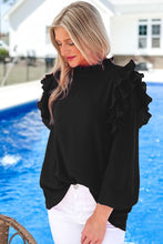 Load image into Gallery viewer, Rose Button Keyhole Back Pleated Ruffle Trim Blouse Ti Amo I love you
